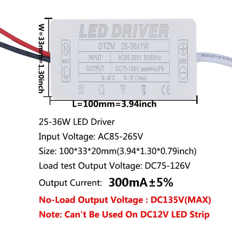 LED Driver 300Ma Constant Current 220V LED Power Supply with Shell Connection Port for 1W~8W 12W 18W 20W 25W 36W LED Accessories