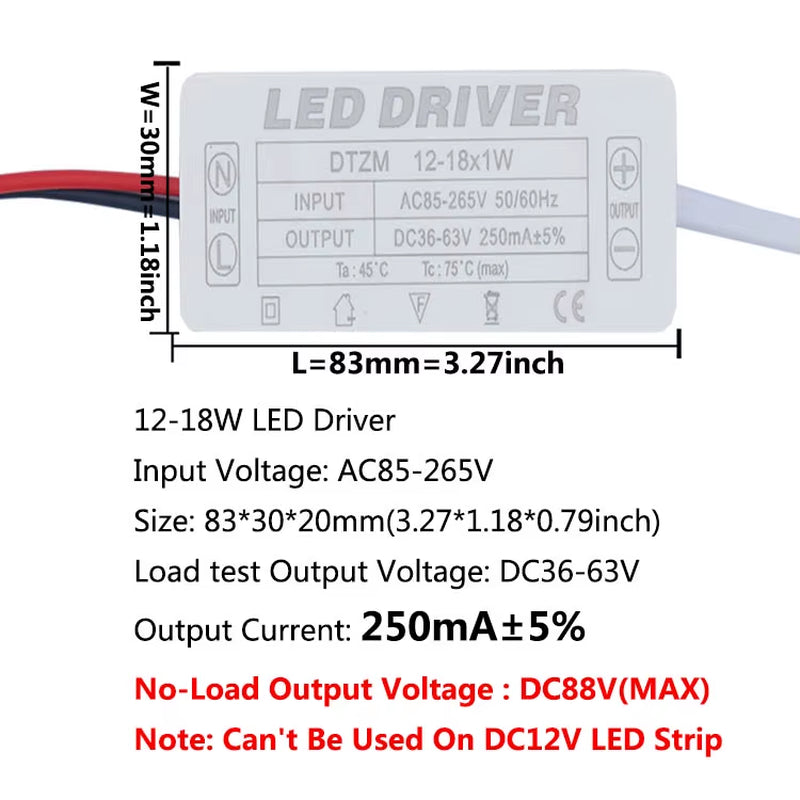 LED Driver 300Ma Constant Current 220V LED Power Supply with Shell Connection Port for 1W~8W 12W 18W 20W 25W 36W LED Accessories