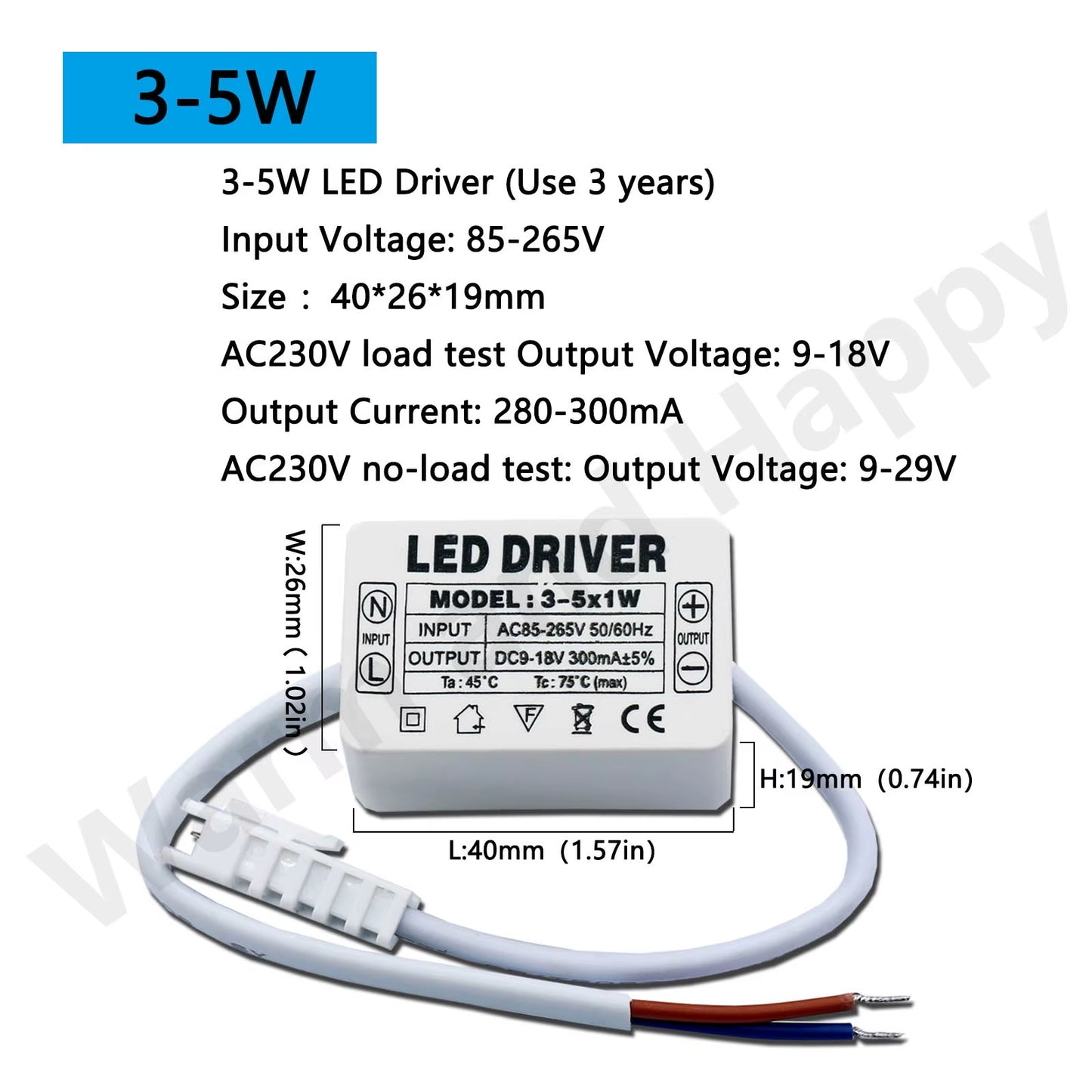 LED Driver 300Ma Constant Current 220V LED Power Supply with Shell Connection Port for 1W~8W 12W 18W 20W 25W 36W LED Accessories