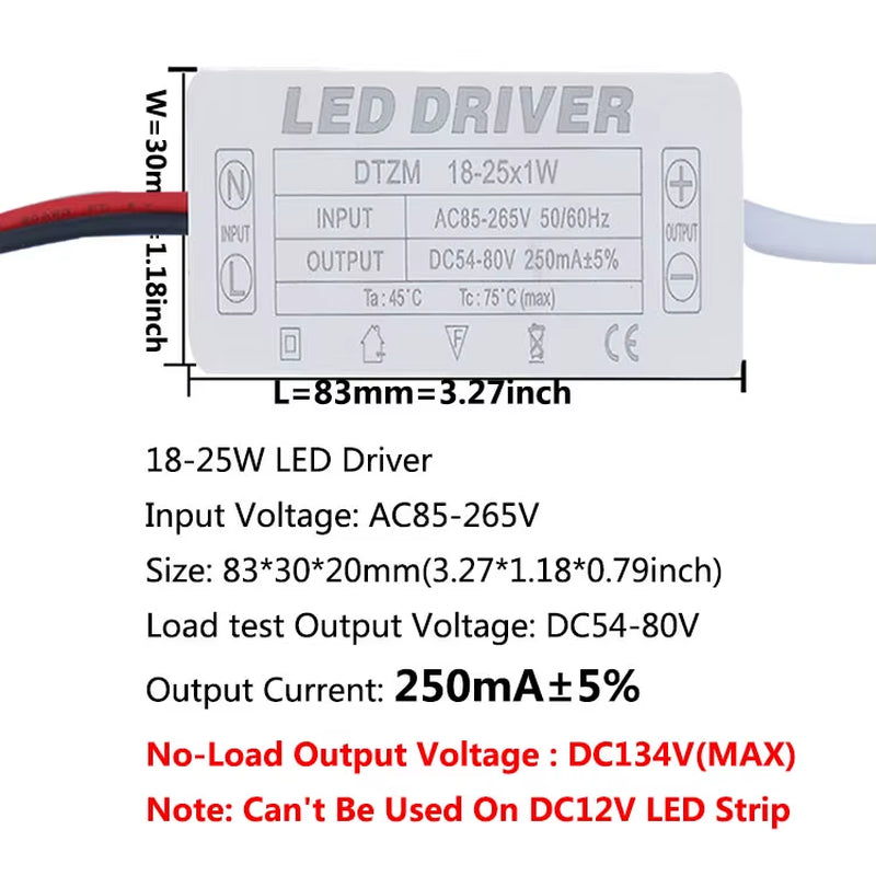 LED Driver 300Ma Constant Current 220V LED Power Supply with Shell Connection Port for 1W~8W 12W 18W 20W 25W 36W LED Accessories