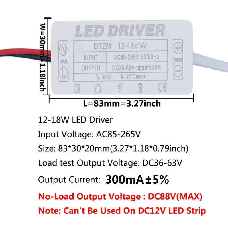 LED Driver 300Ma Constant Current 220V LED Power Supply with Shell Connection Port for 1W~8W 12W 18W 20W 25W 36W LED Accessories