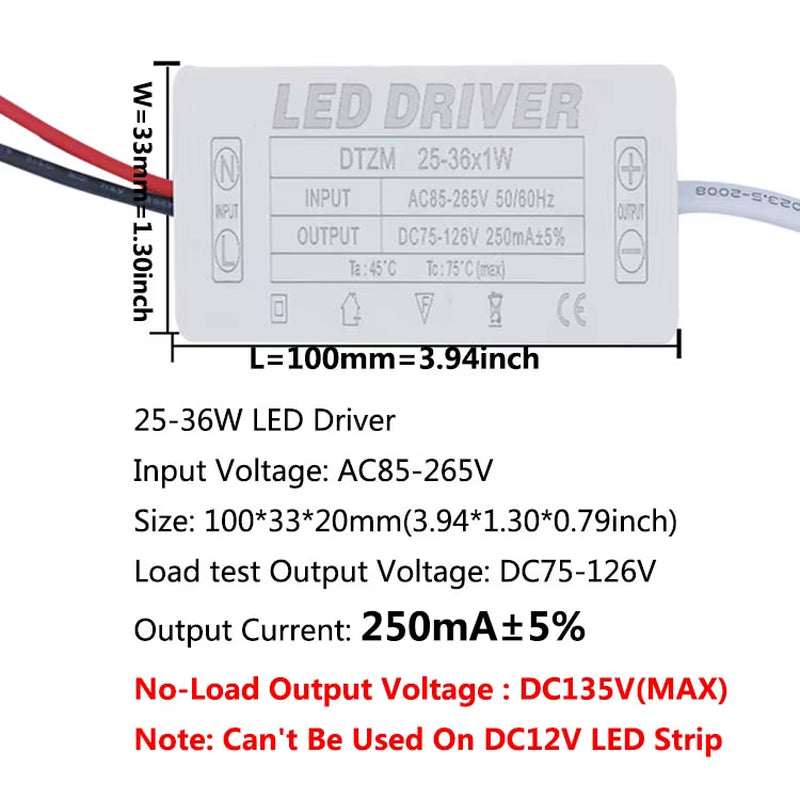 LED Driver 300Ma Constant Current 220V LED Power Supply with Shell Connection Port for 1W~8W 12W 18W 20W 25W 36W LED Accessories