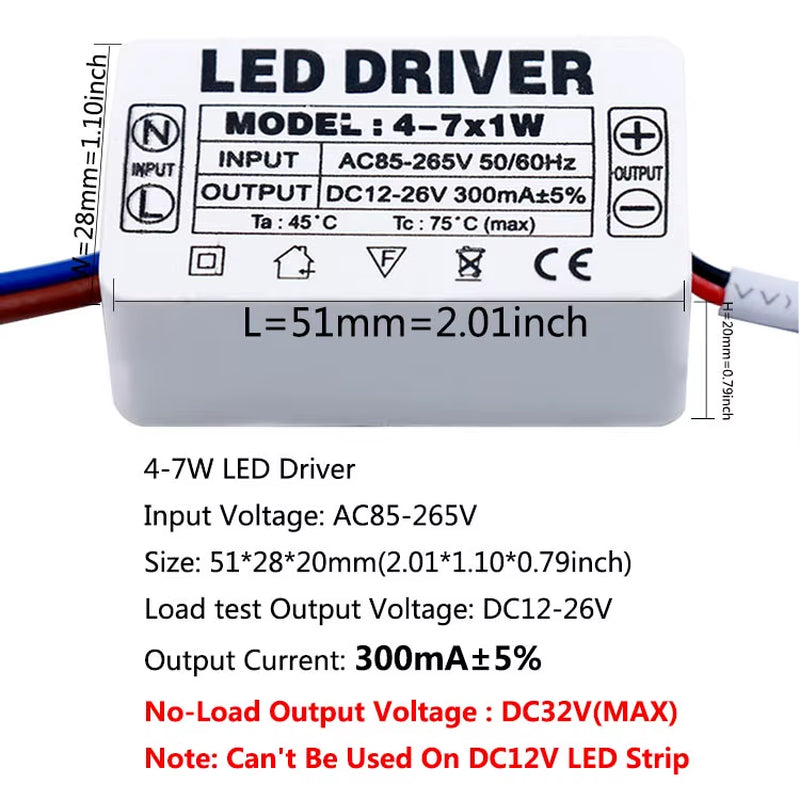 LED Driver 300Ma Constant Current 220V LED Power Supply with Shell Connection Port for 1W~8W 12W 18W 20W 25W 36W LED Accessories