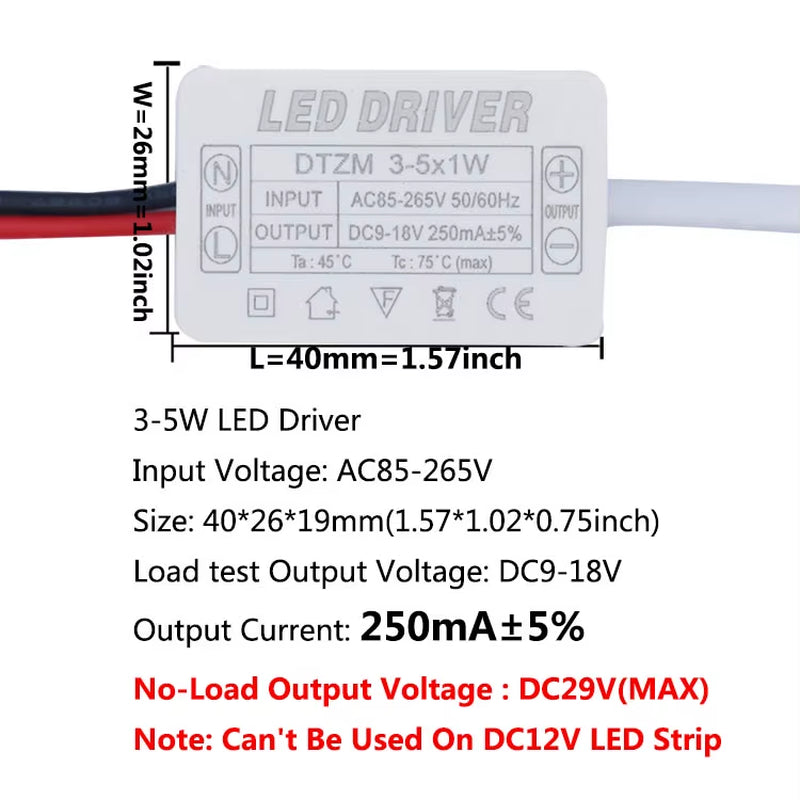 LED Driver 300Ma Constant Current 220V LED Power Supply with Shell Connection Port for 1W~8W 12W 18W 20W 25W 36W LED Accessories