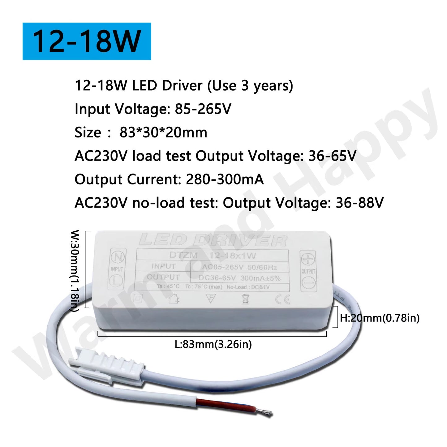LED Driver 300Ma Constant Current 220V LED Power Supply with Shell Connection Port for 1W~8W 12W 18W 20W 25W 36W LED Accessories