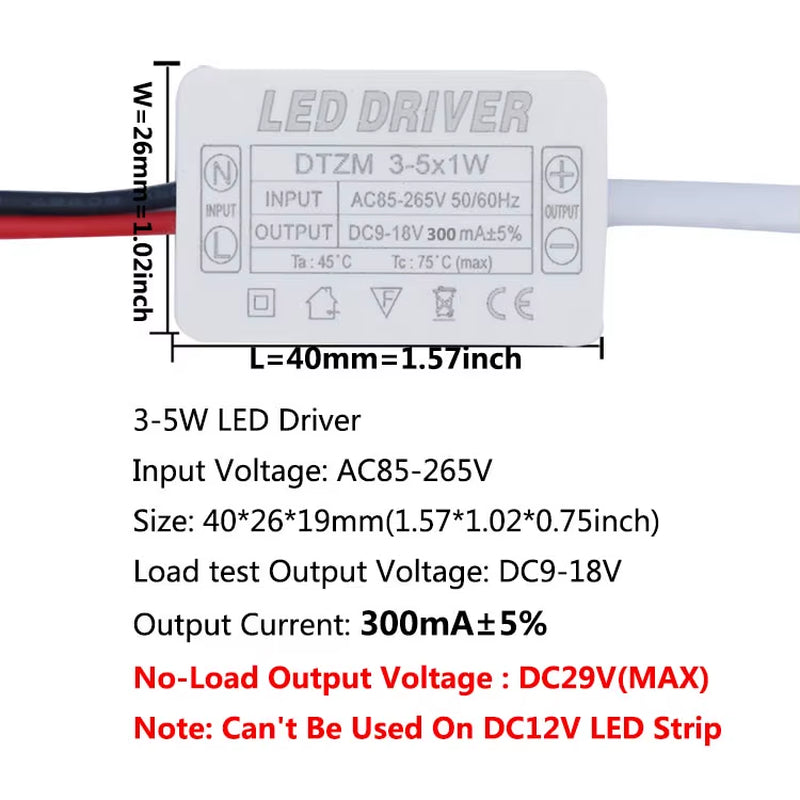 LED Driver 300Ma Constant Current 220V LED Power Supply with Shell Connection Port for 1W~8W 12W 18W 20W 25W 36W LED Accessories