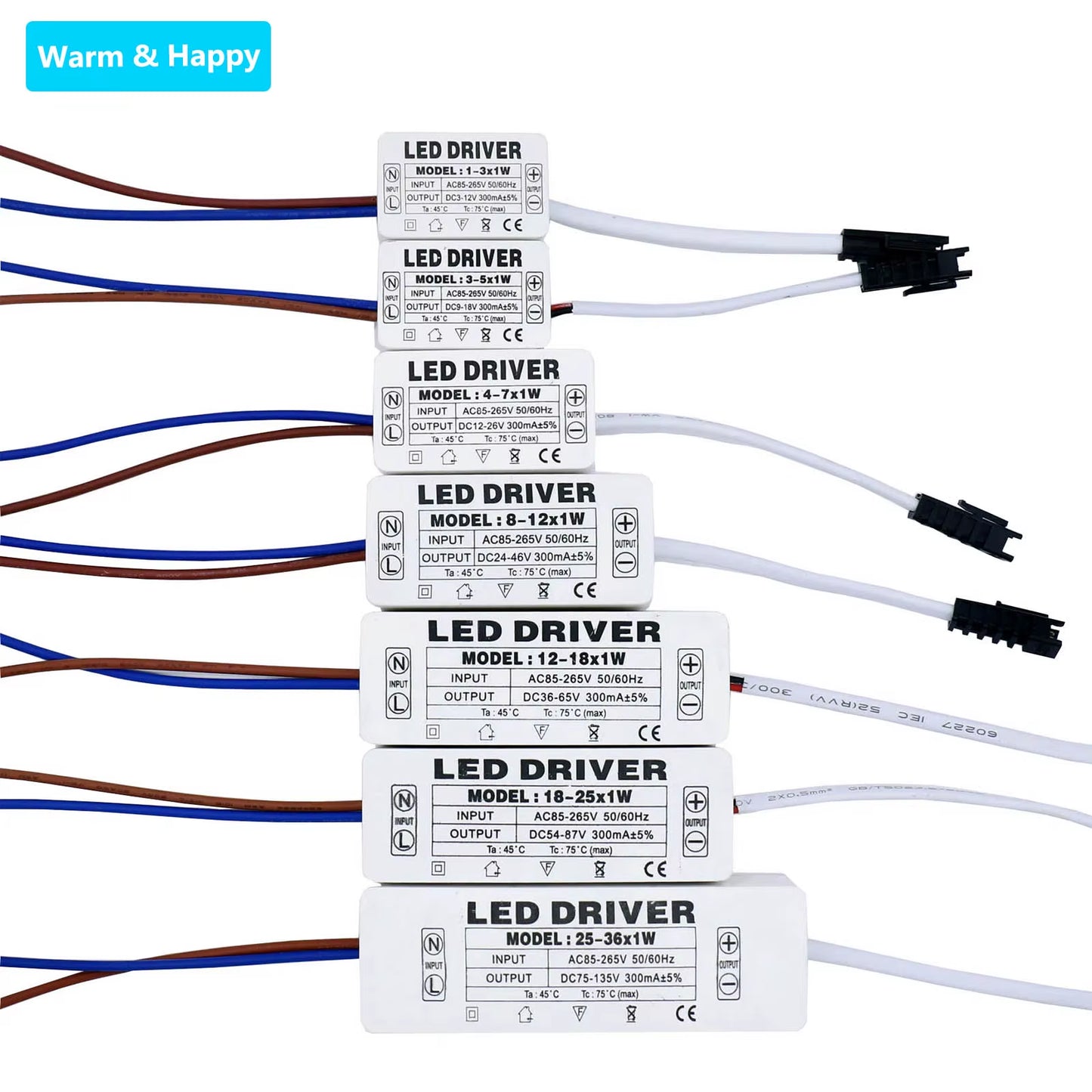 LED Driver 300Ma Constant Current 220V LED Power Supply with Shell Connection Port for 1W~8W 12W 18W 20W 25W 36W LED Accessories