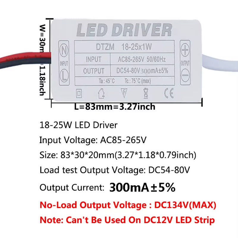 LED Driver 300Ma Constant Current 220V LED Power Supply with Shell Connection Port for 1W~8W 12W 18W 20W 25W 36W LED Accessories