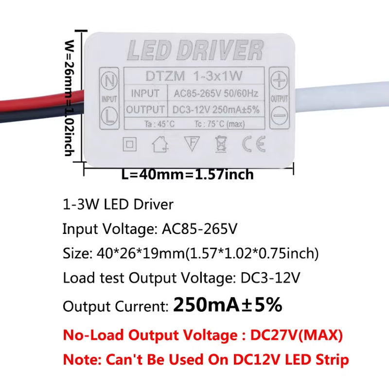 LED Driver 300Ma Constant Current 220V LED Power Supply with Shell Connection Port for 1W~8W 12W 18W 20W 25W 36W LED Accessories