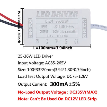 LED Driver 300Ma Constant Current 220V LED Power Supply with Shell Connection Port for 1W~8W 12W 18W 20W 25W 36W LED Accessories