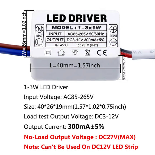 LED Driver 300Ma Constant Current 220V LED Power Supply with Shell Connection Port for 1W~8W 12W 18W 20W 25W 36W LED Accessories